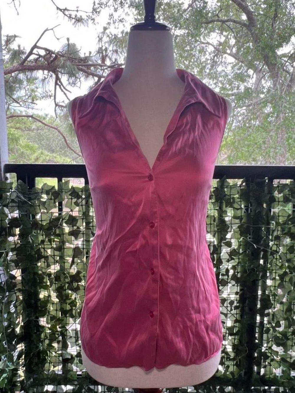 INC International Concepts Sleeveless Satin Button-Front Top in Hot Pink